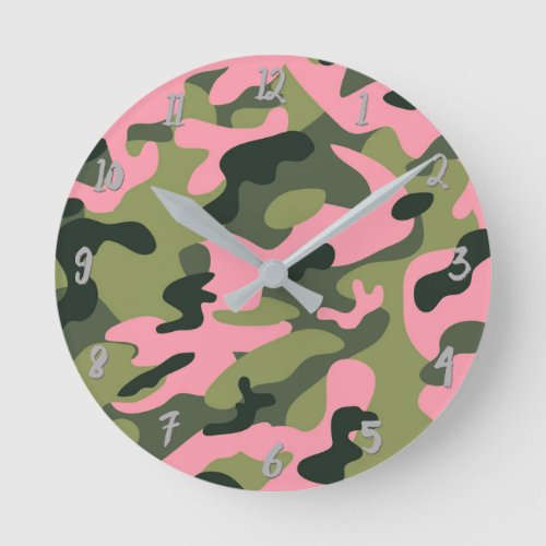 Green Pink Army Camo Camouflage Personalized Round Clock