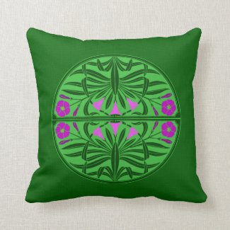 Green & Pink Art Nouveau Throw Pillow