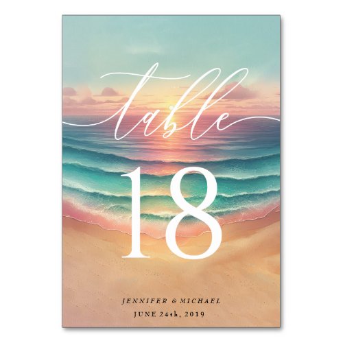 Green Pink Beach Summer Sun Sand Watercolor Table Number