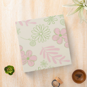 Green Pink Beige Retro Y2K 70s Flower Pattern 3 Ring Binder