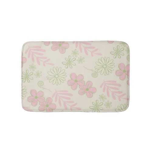 Green Pink Beige Retro Y2K 70s Flower Pattern Bath Mat