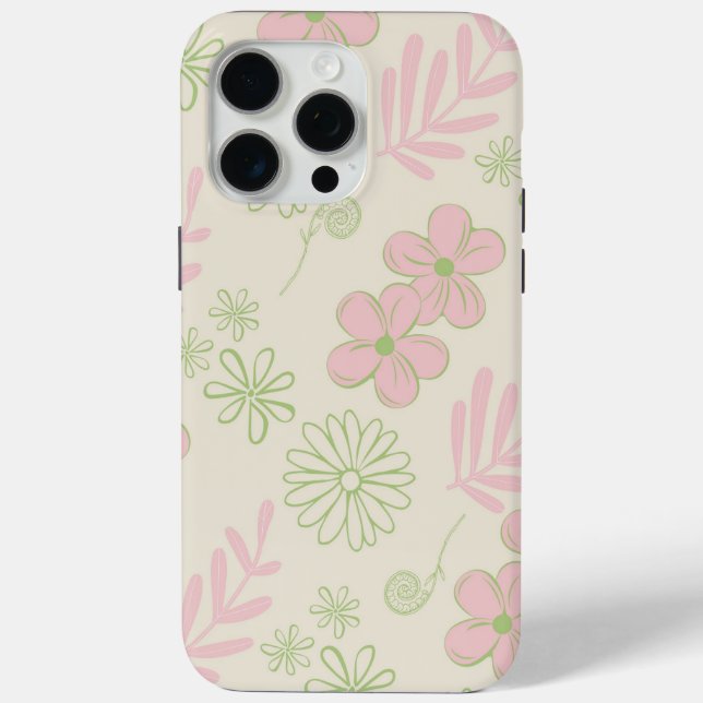 Green Pink Beige Retro Y2K 70s Flower Pattern Case-Mate iPhone Case (Back)