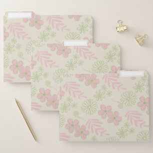 Green Pink Beige Retro Y2K 70s Flower Pattern File Folder