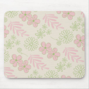 Green Pink Beige Retro Y2K 70s Flower Pattern Mouse Pad