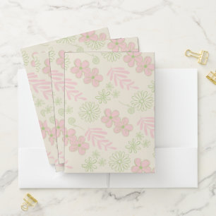Green Pink Beige Retro Y2K 70s Flower Pattern Pocket Folder