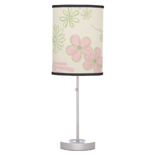 Green Pink Beige Retro Y2K 70s Flower Pattern Table Lamp