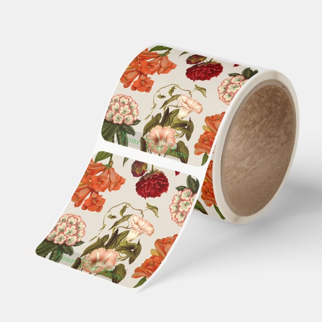 Green Pink Beige Vintage Floral Personal Sticker (Roll)