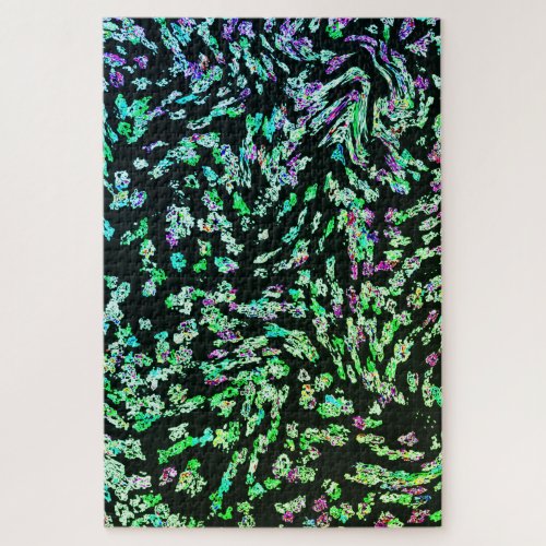 Green Pink Black Abstract Fractal Modern Art 2023 Jigsaw Puzzle