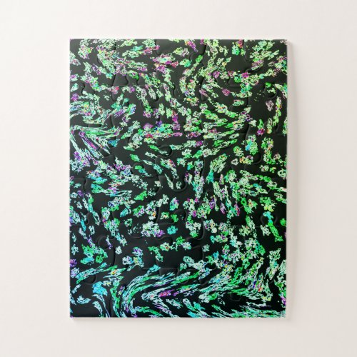 Green Pink Black Abstract Fractal Modern Art Gift Jigsaw Puzzle