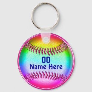 Green, Pink, Blue Cute, Softball Team Gift ideas Keychain