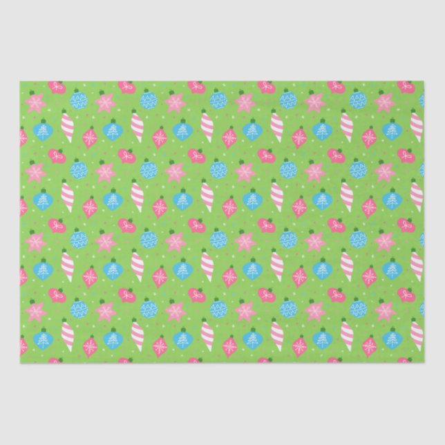 Green Pink Blue Ornaments Merry Bright Christmas  Tissue Paper (Front)