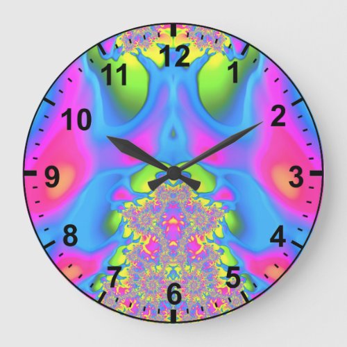 Green Pink Blue Pastel Fractal  Large Clock