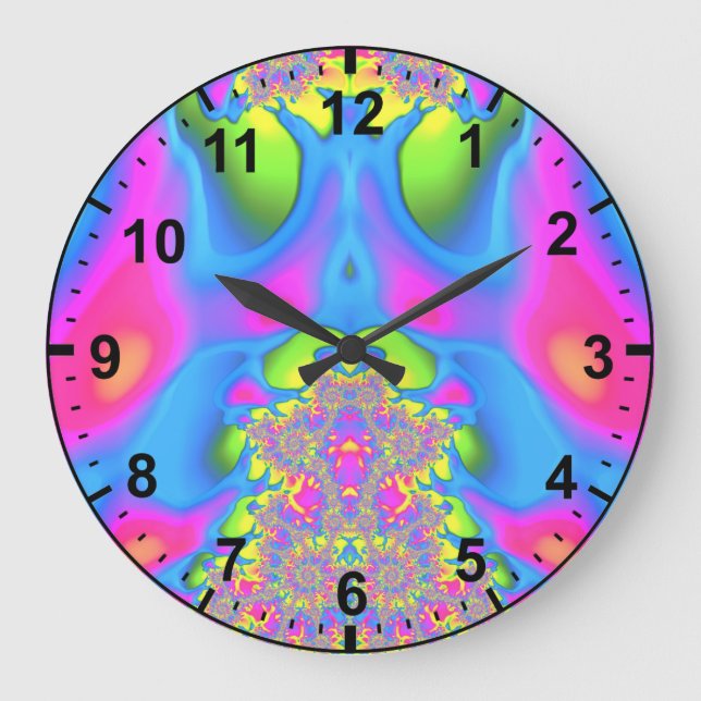 Green Pink Blue Pastel Fractal ~ Large Clock (Front)