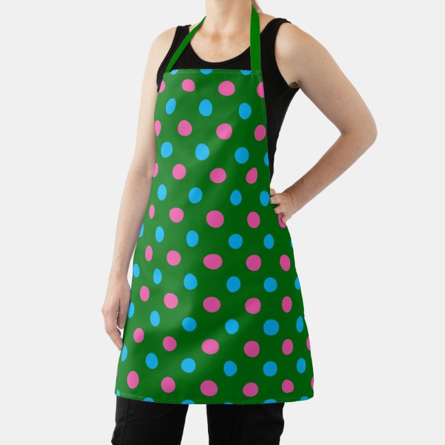 Green Pink Blue Polka Dot Pattern Apron (Insitu)