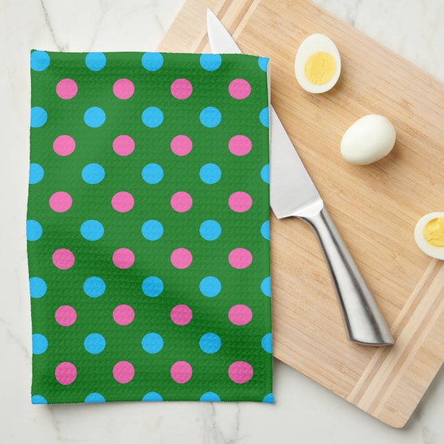 Green Pink Blue Polka Dot Pattern Kitchen Towel (Quarter Fold)