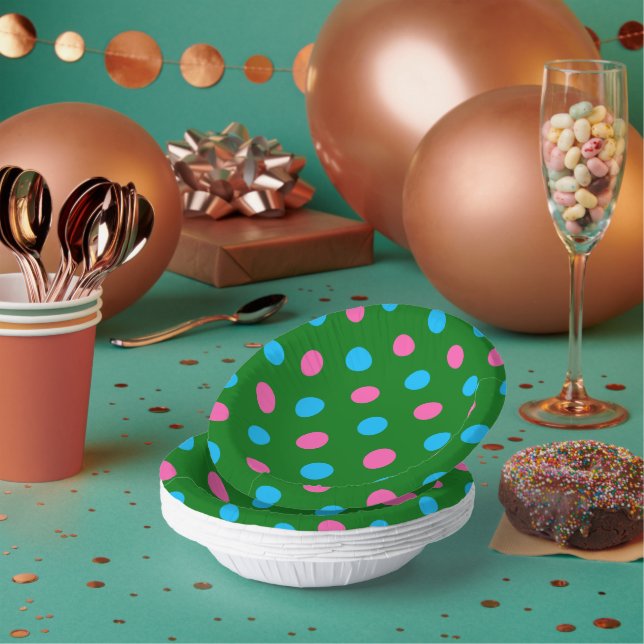 Green Pink Blue Polka Dot Pattern Paper Bowls (Multi)