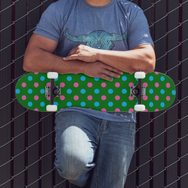 Green Pink Blue Polka Dot Pattern Skateboard (Outdoor 3)