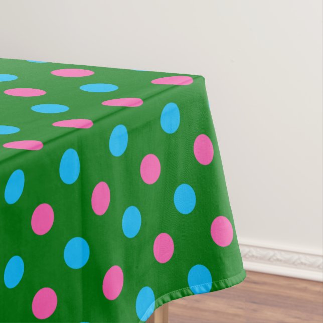 Green Pink Blue Polka Dot Pattern Tablecloth (In Situ)