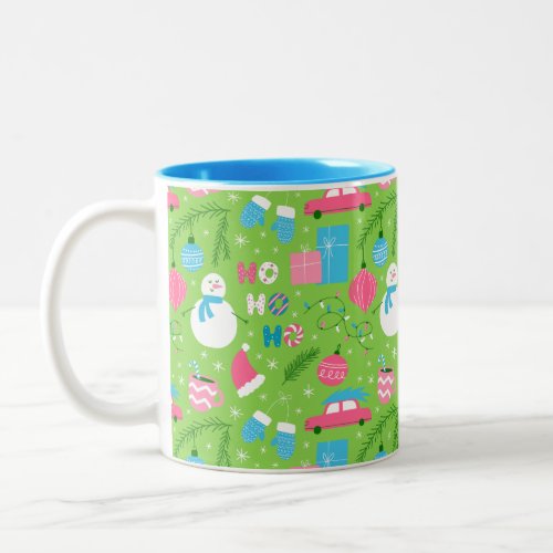 Green Pink Blue Snowmen Ornament Christmas Holiday Two_Tone Coffee Mug