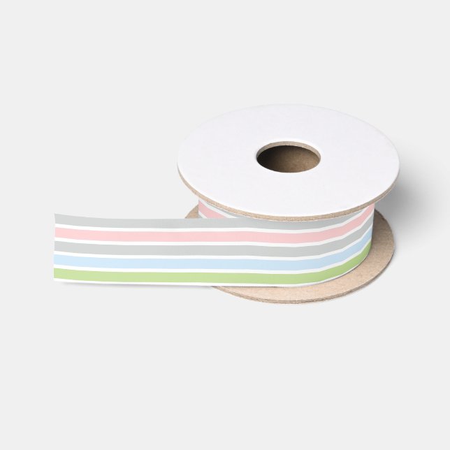 Green Pink Blue Stripes Baby Shower Satin Ribbon (Spool)