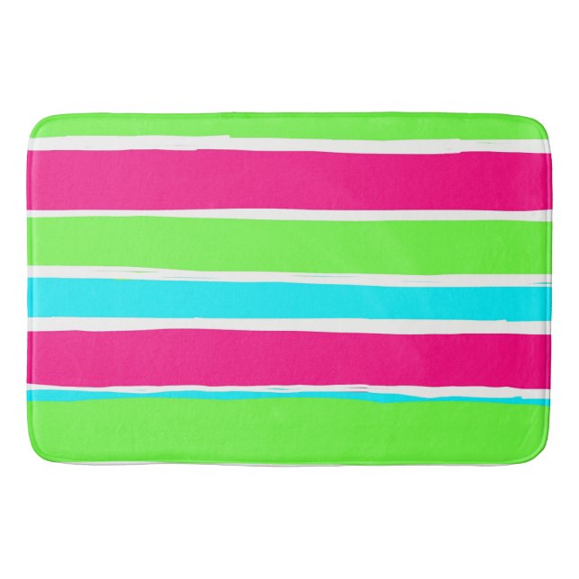 Green Pink Blue Stripes Bath Mat (Front)