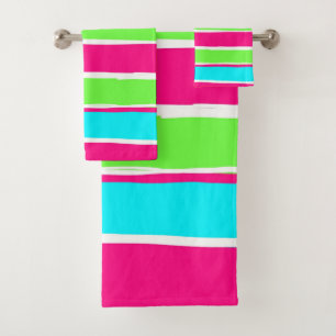 Green Pink Blue Stripes Bath Towel Set