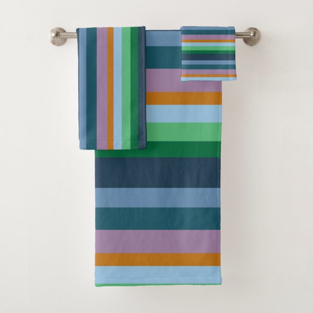 Green,Pink & Blue Stripes  Bathroom Towel Set (Insitu)