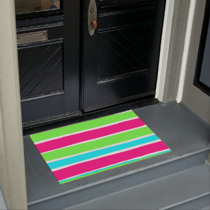 Green Pink Blue Stripes  Doormat