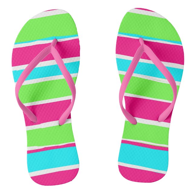 Green Pink Blue Stripes  Flip Flops (Footbed)