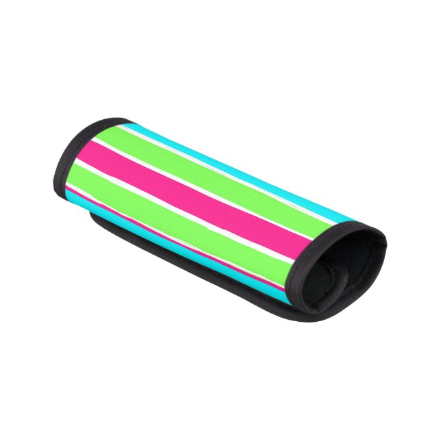 Green Pink Blue Stripes Luggage Handle Wrap (Angled)
