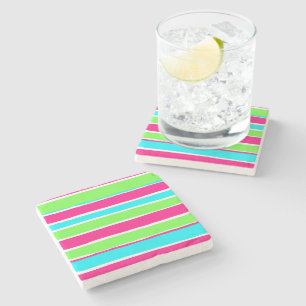Green Pink Blue Stripes Stone Coaster