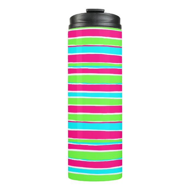 Green Pink Blue Stripes  Thermal Tumbler (Front)