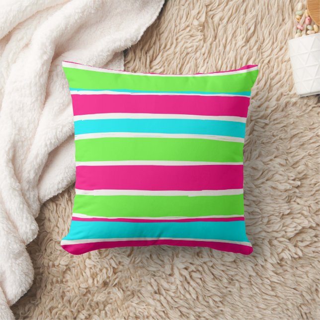 Green Pink Blue Stripes Throw Pillow (Blanket)