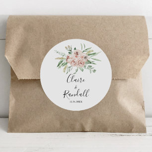 Green Pink Blush Floral Wedding Classic Round Sticker