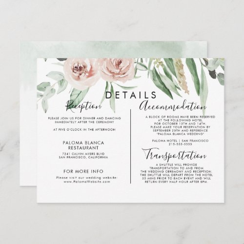  Green Pink Blush Floral Wedding Details   Enclosure Card