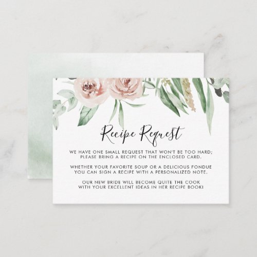  Green Pink Blush Floral Wedding Recipe Request   Enclosure Card