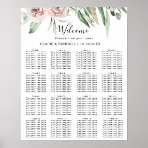 Green Pink Blush Floral Wedding Seating Chart