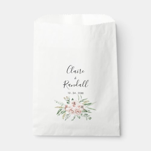Green Pink Blush Floral White Wedding   Favor Bag