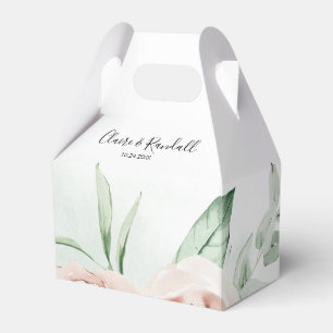 Green Pink Blush Floral White Wedding  Favor Boxes