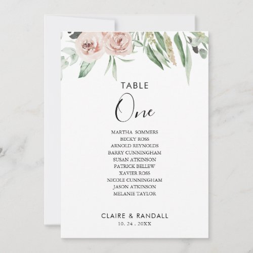 Green Pink Blush Rose Table Number 1 Seating Chart