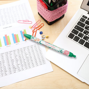 Green Pink Bohemian Floral Ditsy Monogrammed Pen