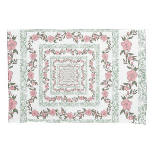 Green Pink Border Retro Y2K 70s Flower Pattern Pillow Case