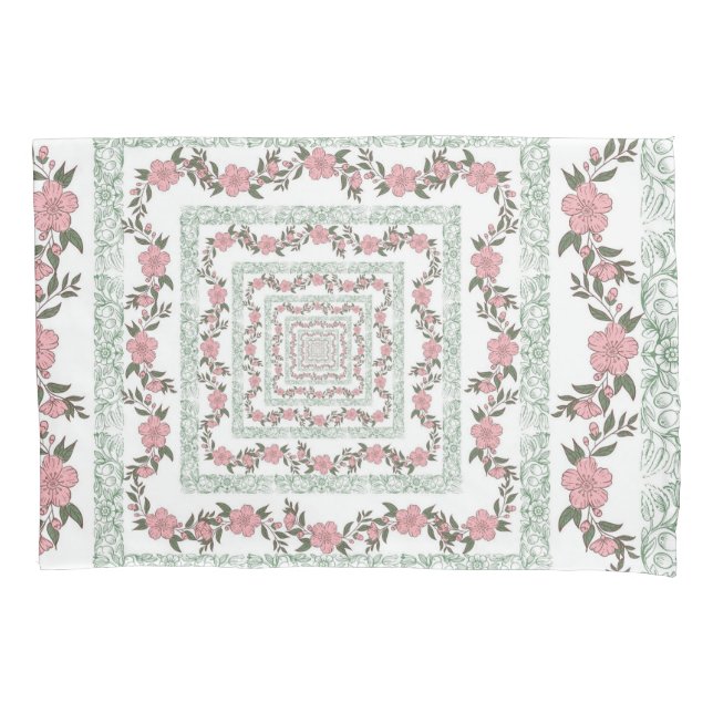 Green Pink Border Retro Y2K 70s Flower Pattern Pillow Case (Front)
