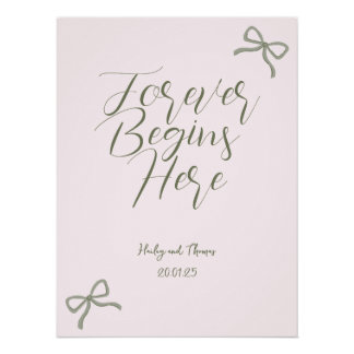 Green & Pink Bow Wedding Sign