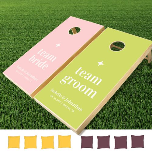 Green Pink Bride Groom Wedding Cornhole Set