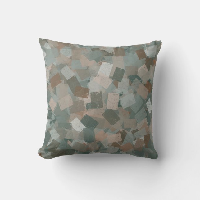 Green Pink Brown Cubism Abstract Pattern Throw Pillow (Front)