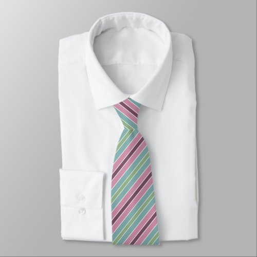 Green  Pink Burgundy Multicolored Striped Pattern Neck Tie