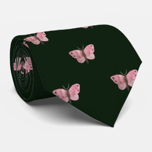 Green Pink Butterfly Wedding Professional Work Neck Tie