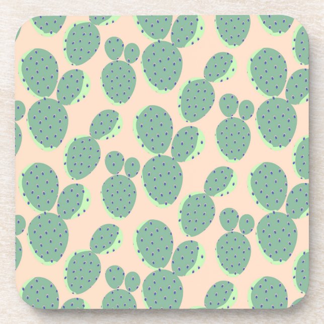 Green & Pink Cactus Pattern Beverage Coaster (Front)
