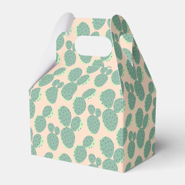 Green & Pink Cactus Pattern Favor Boxes (Front Side)